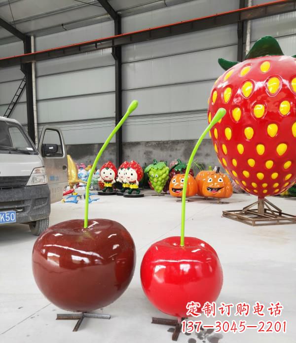 辽阳公园小区玻璃钢仿真樱桃水果雕塑