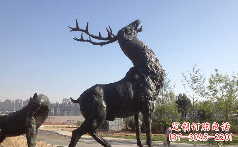 辽阳驯鹿精美铜雕