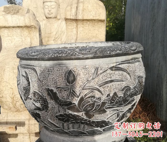 辽阳室内装饰用鸳鸯荷花浮雕水缸