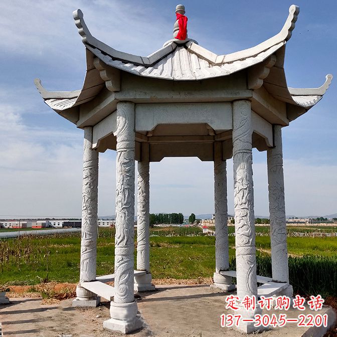 辽阳中领雕塑定制公园园林汉白玉六角凉亭雕塑