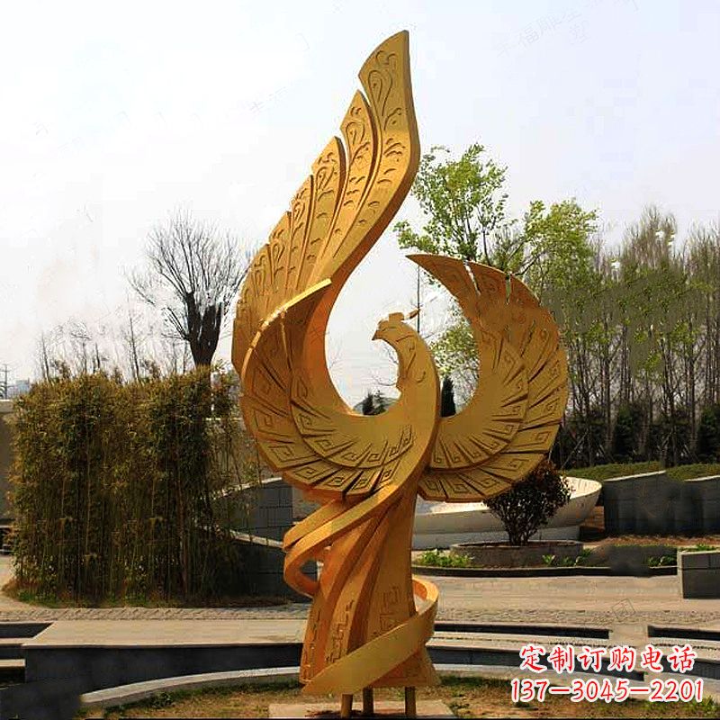 辽阳黄色不锈钢传神凤凰雕塑