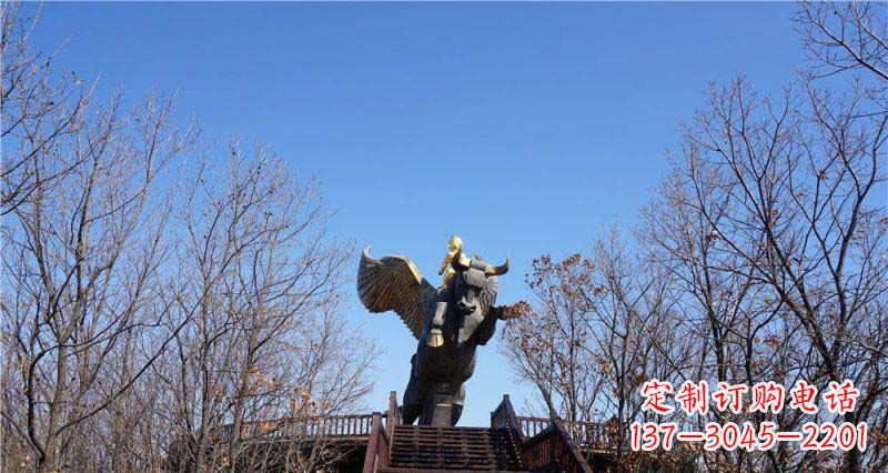 辽阳精美铜雕雕塑——可爱小男孩站在飞牛上