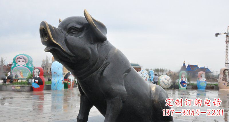 辽阳公园猪动物铜雕 (3)