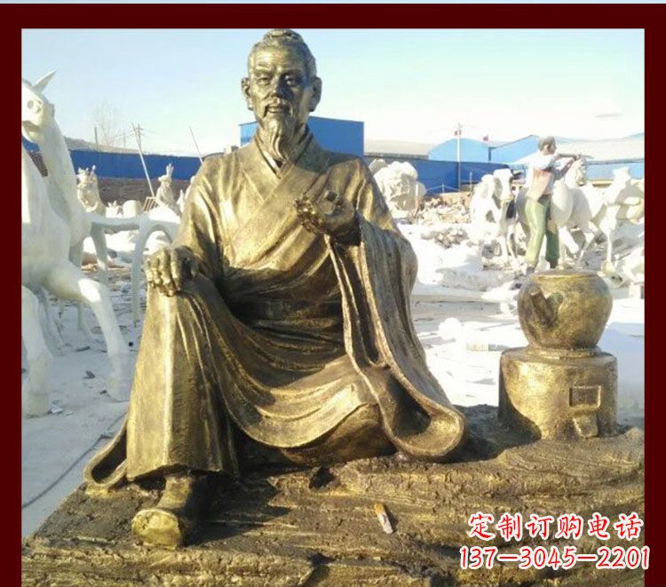 辽阳古代名人熬中药的张仲景铜雕