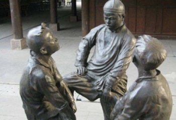辽阳铜雕男孩斗鸡小品雕塑
