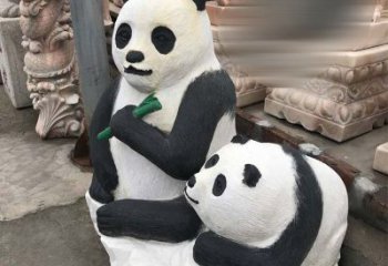 辽阳领雕塑——公园母子熊猫石雕