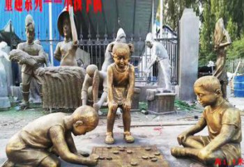 辽阳铜质童趣儿童下棋雕塑