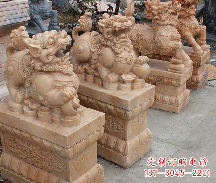 辽阳中领雕塑-古代神兽晚霞红貔貅石雕