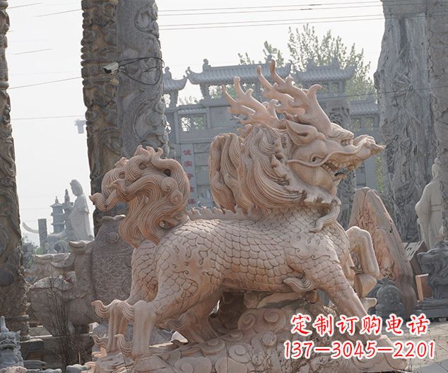 辽阳古代神兽晚霞红麒麟石雕