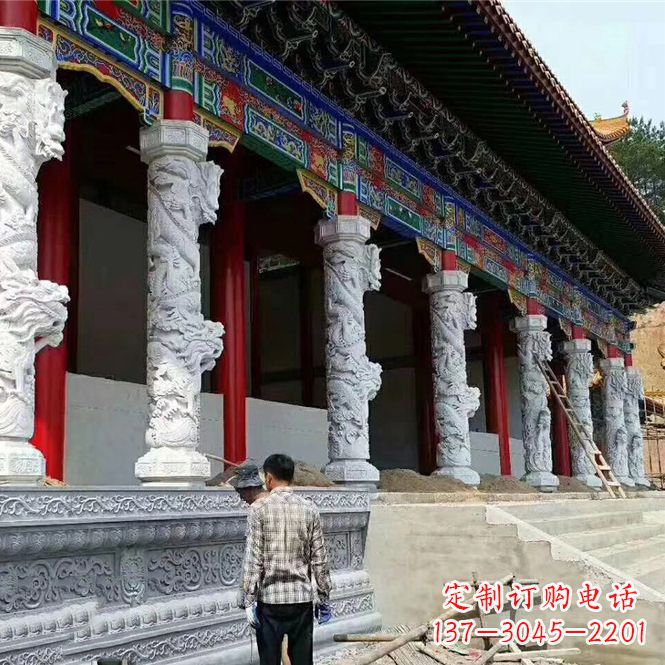 辽阳精美手工制作的精美古建汉白玉龙柱雕塑