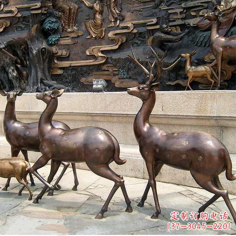 辽阳古铜色梅花鹿铜雕精美塑型