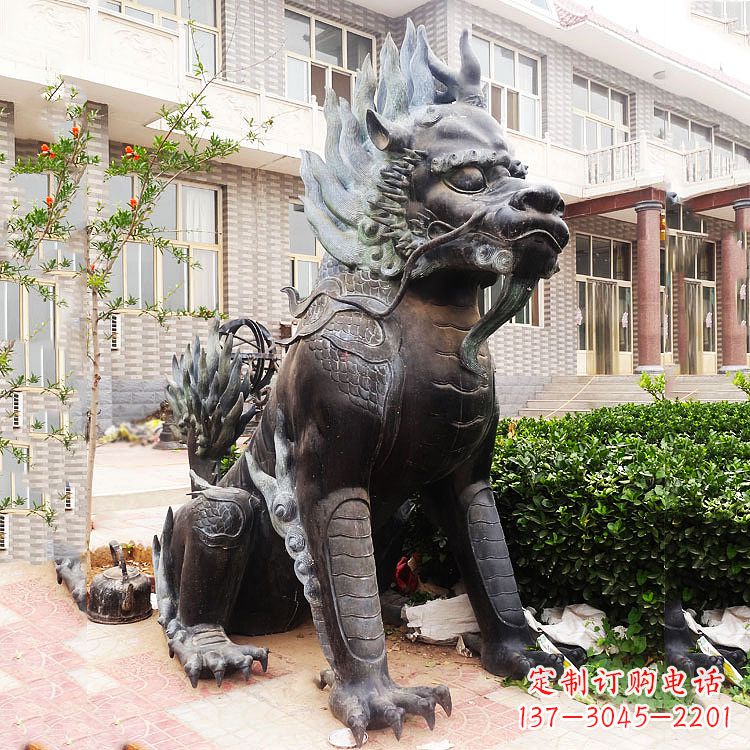 辽阳古铜色镇宅铜麒麟雕塑,精美绝伦!