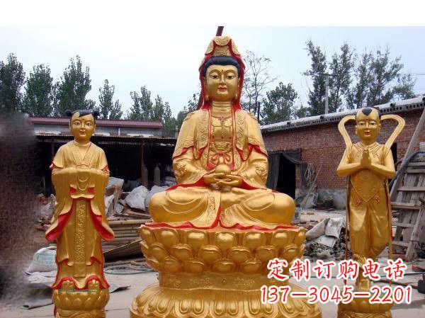 辽阳财运旺旺,观音童子龙女铜雕