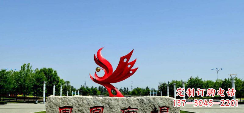 辽阳广场不锈钢抽象凤凰雕塑 (3)