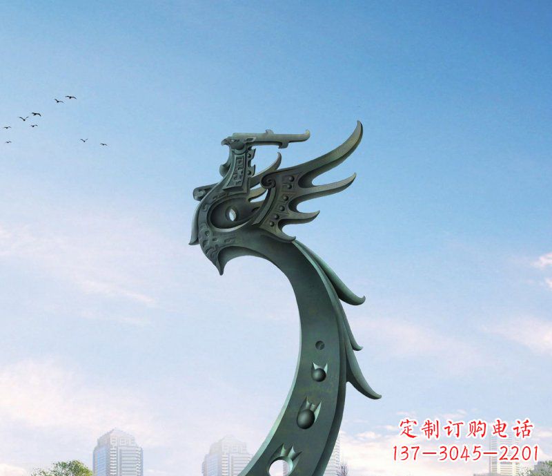 辽阳广场不锈钢抽象凤凰雕塑 (6)