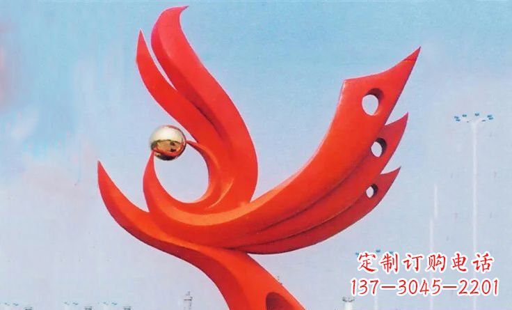 辽阳广场不锈钢抽象凤凰雕塑_2