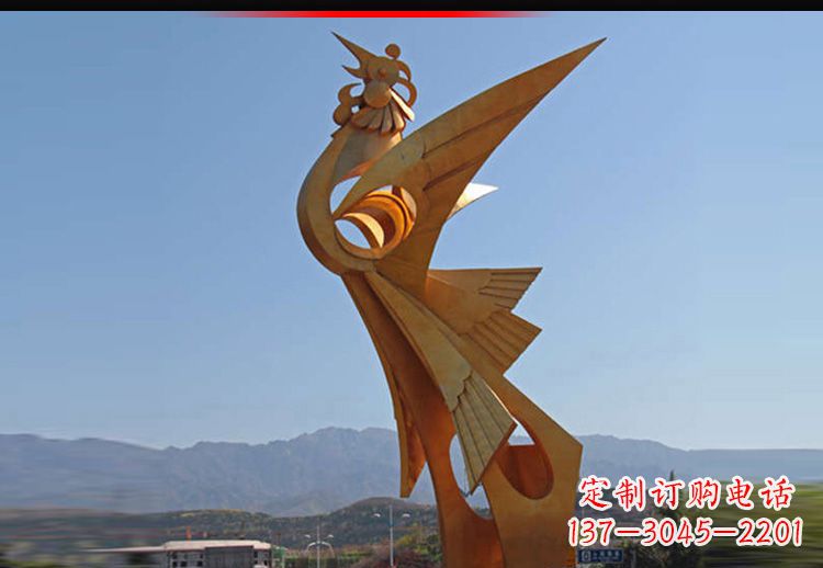 辽阳广场不锈钢抽象凤凰雕塑11