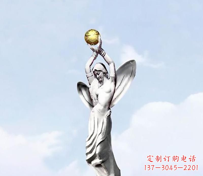 辽阳广场不锈钢创意女人双手捧球景观雕塑
