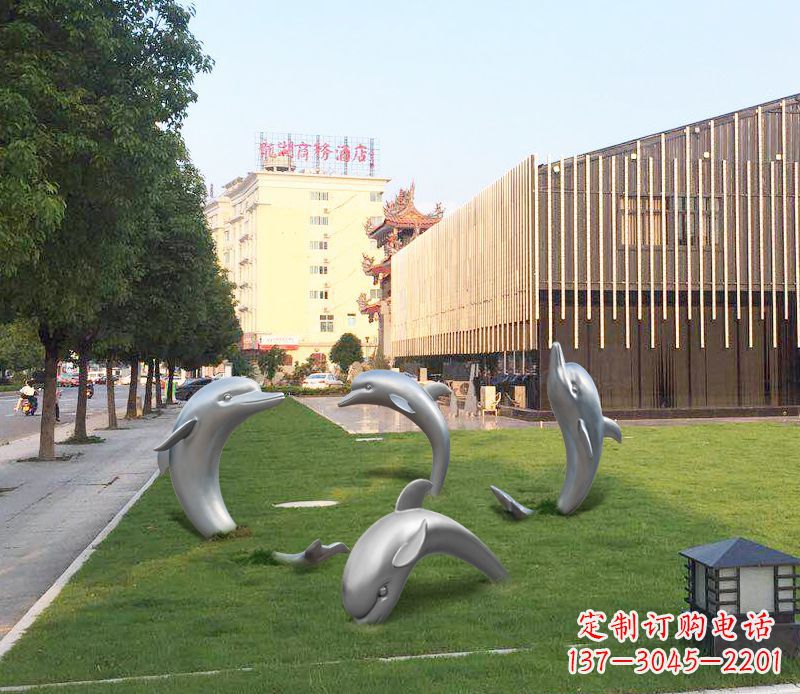 辽阳广场不锈钢海豚摆件雕塑