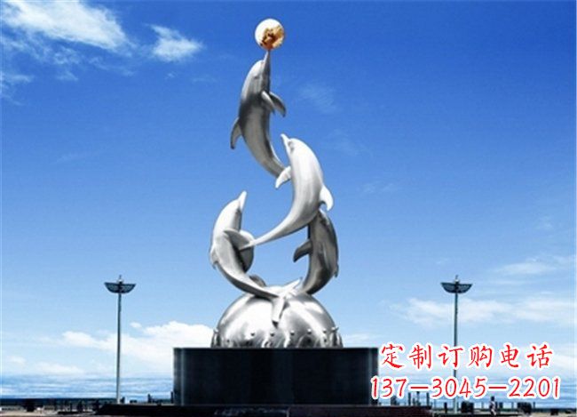 辽阳广场不锈钢海豚欢腾动物雕塑