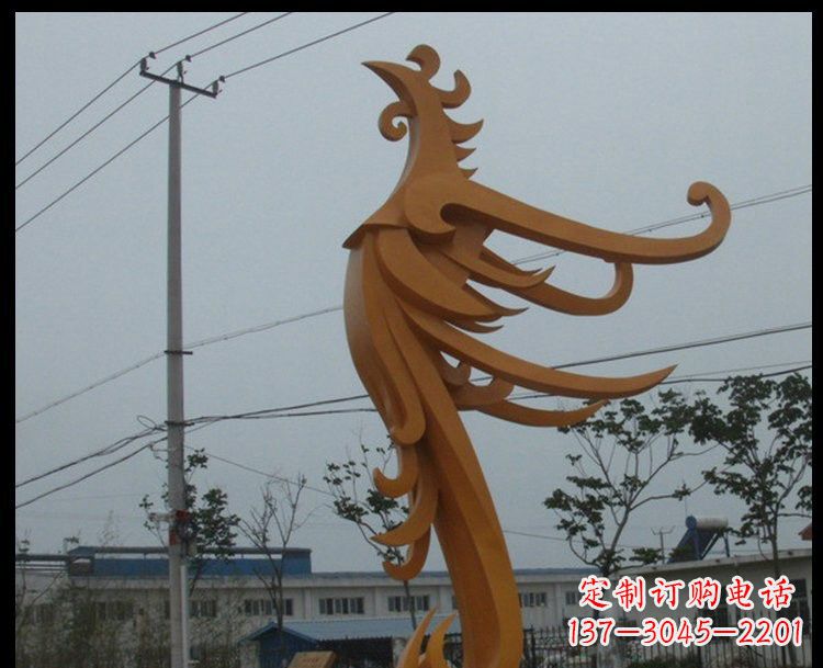 辽阳新中式风格不锈钢金色凤凰雕塑