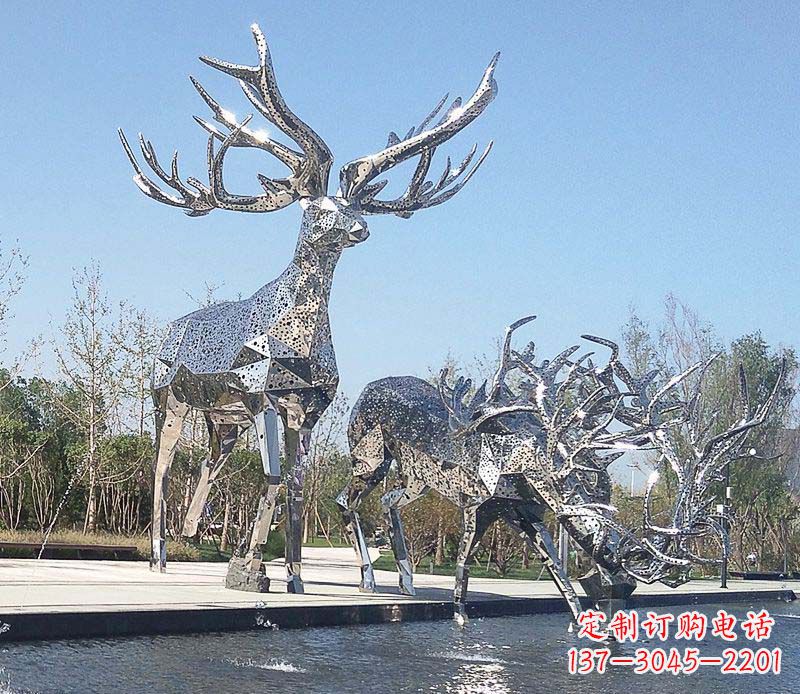 辽阳优雅而古典的不锈钢梅花鹿摆件雕塑