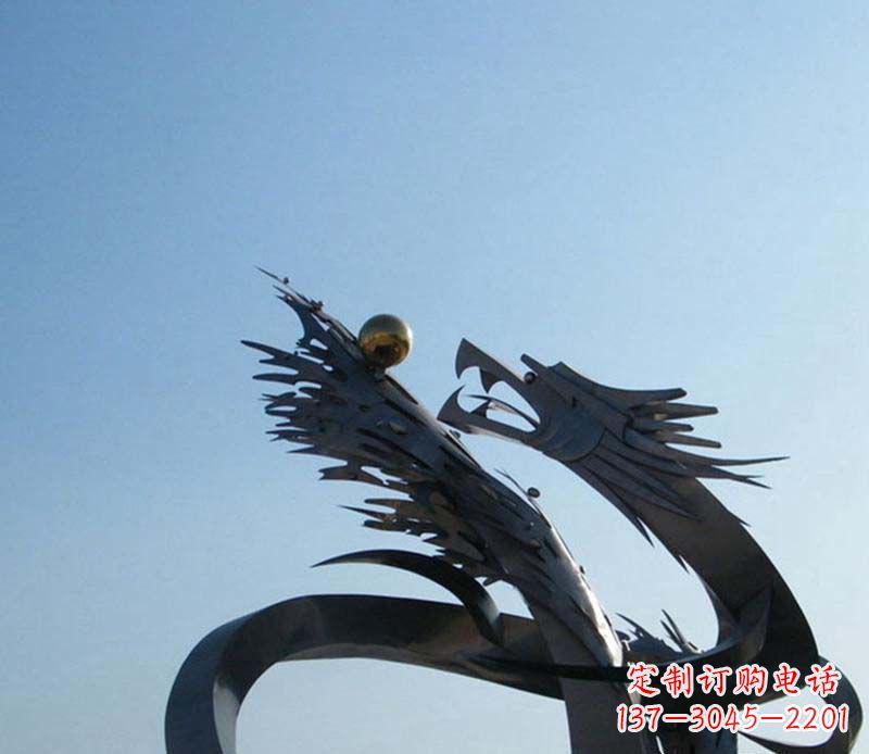 辽阳广场不锈钢盘龙吞球抽象雕塑