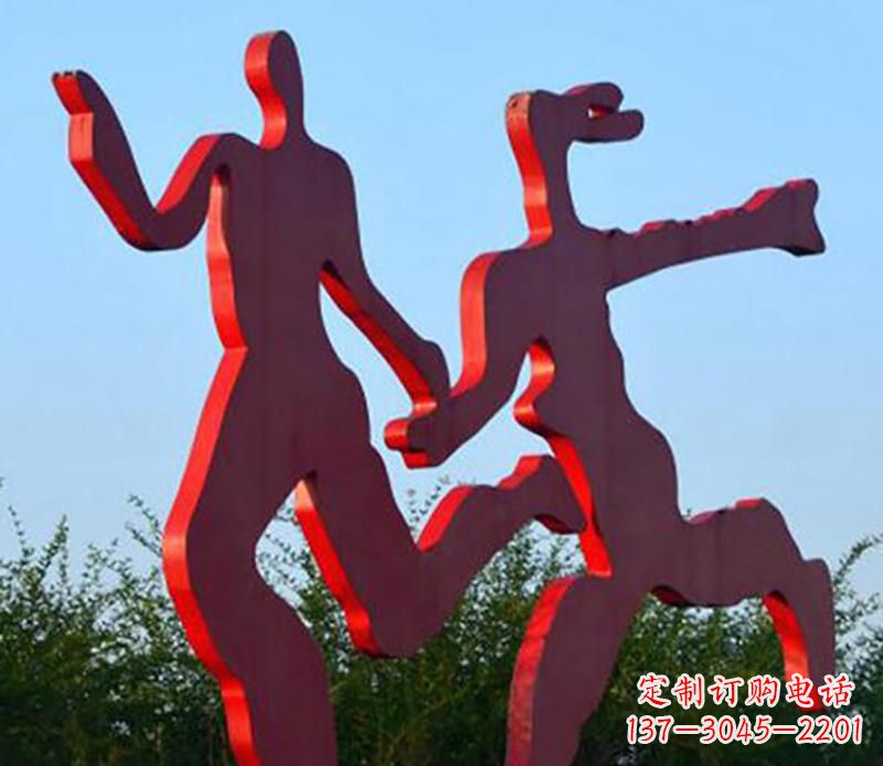辽阳广场不锈钢情侣跑步雕塑