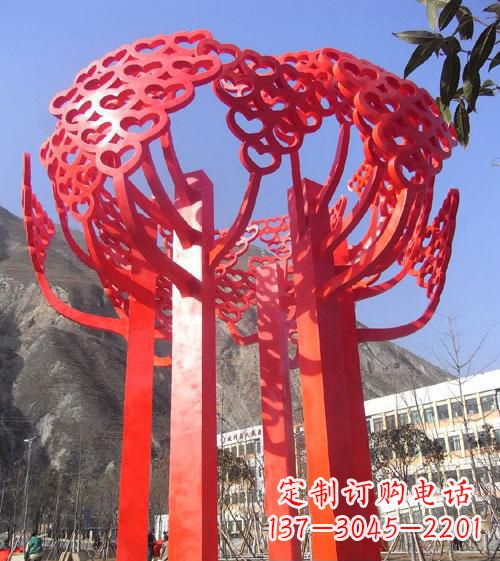 辽阳广场不锈钢心形树叶大树雕塑