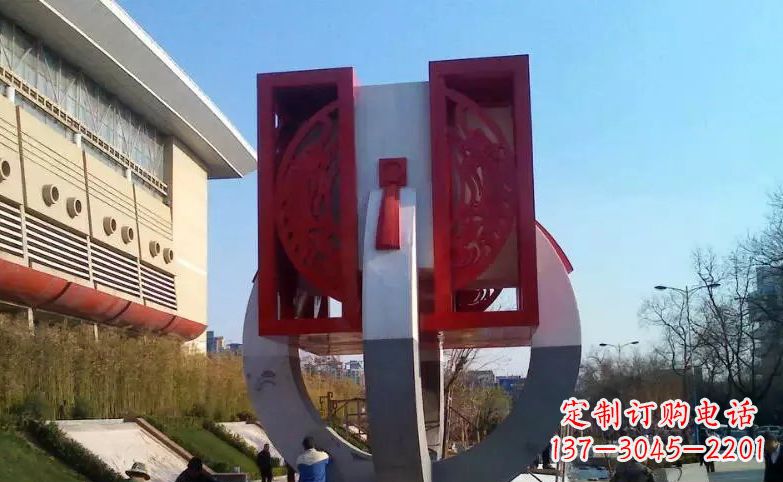 辽阳广场不锈钢圆环雕塑 (2)