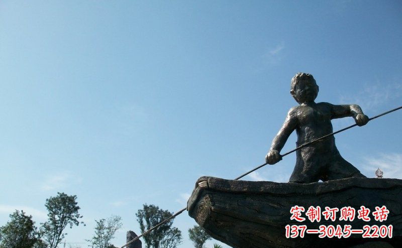辽阳广场撑船的小男孩景观铜雕