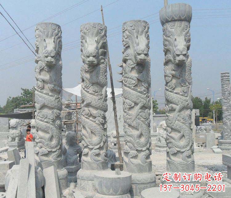 辽阳广场大理石盘龙柱景观石雕 (2)