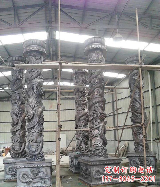 辽阳广场仿铜龙柱玻璃钢柱子雕塑