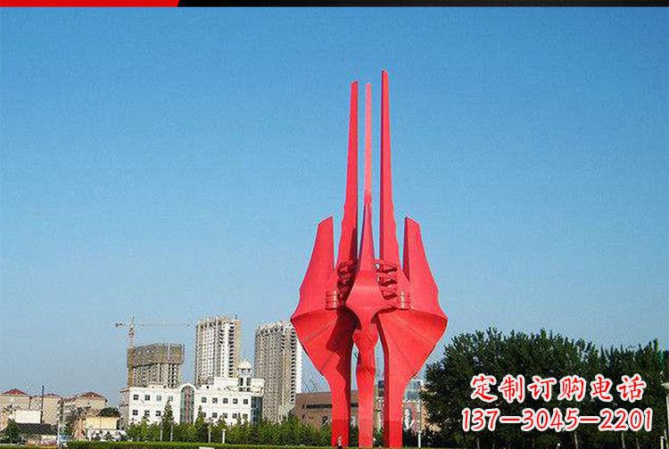 辽阳中领雕塑红色不锈钢树叶雕塑