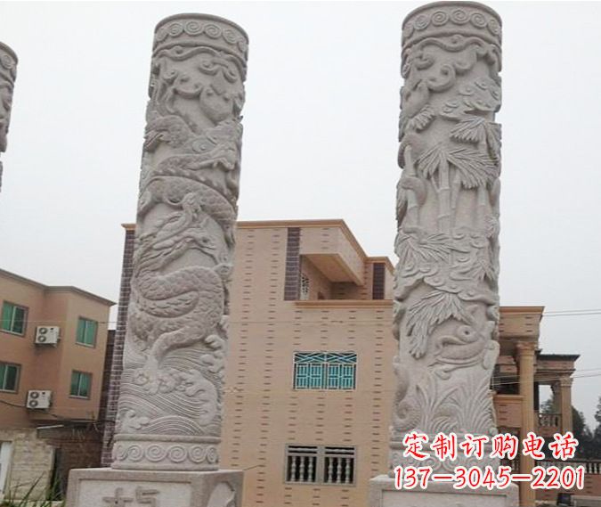 辽阳广场景观大理石12生肖龙柱石雕 (2)