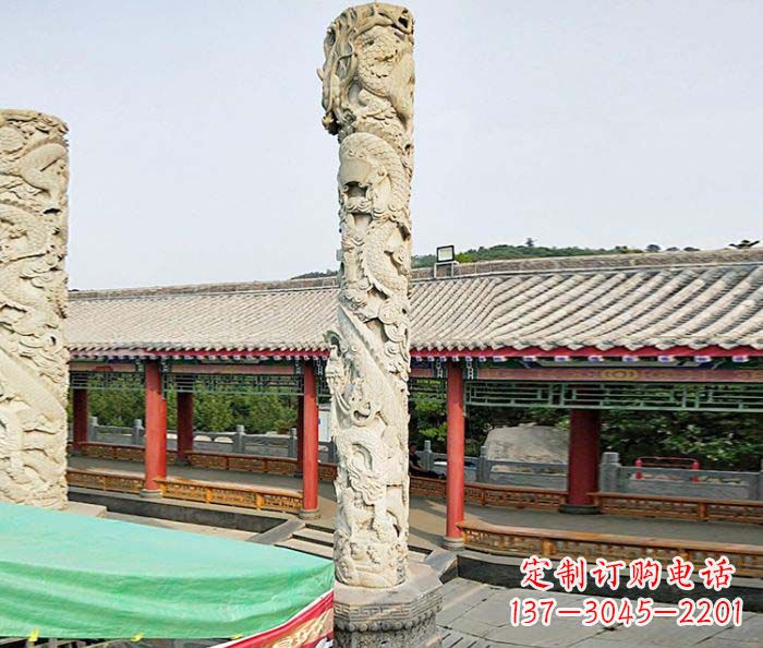 辽阳广场景观大理石龙柱石雕 (2)