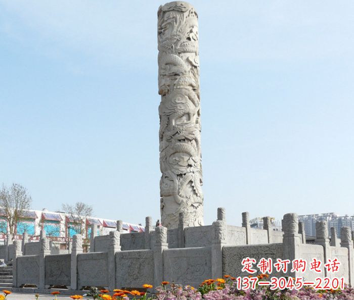辽阳广场景观大理石龙柱石雕,展现神秘传统风采