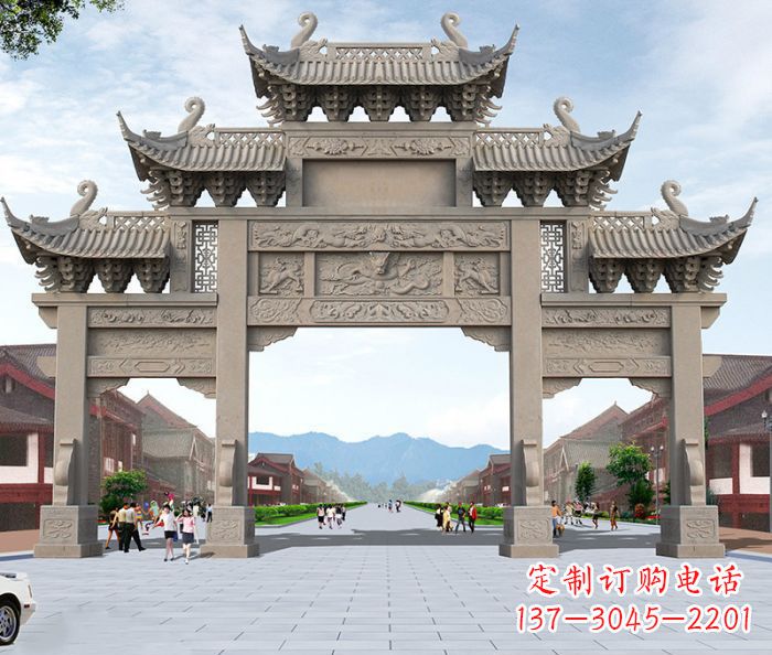 辽阳广场景观大理石牌楼石雕 (2)
