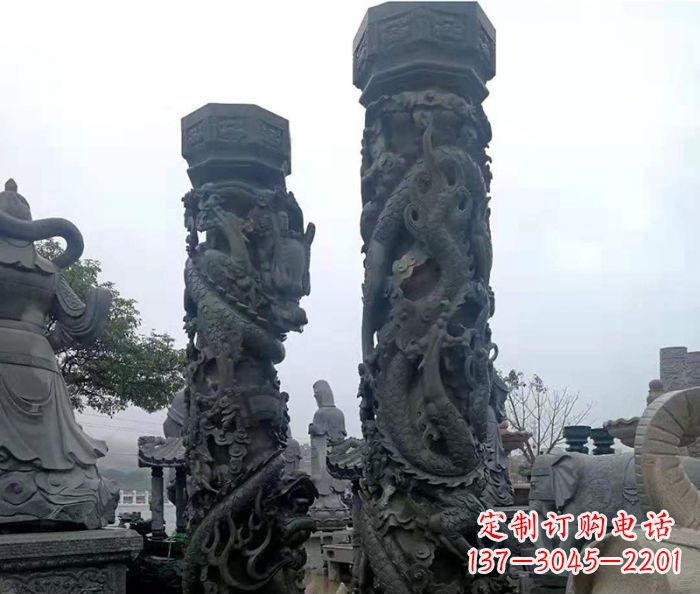 辽阳广场景观仿古盘龙柱石雕 (2)