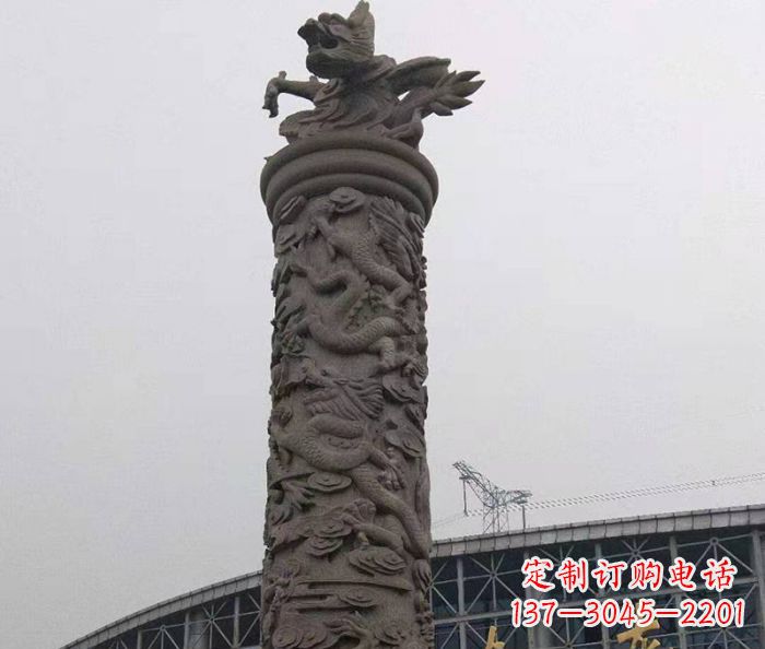 辽阳广场景观仿古盘龙柱石雕 (3)