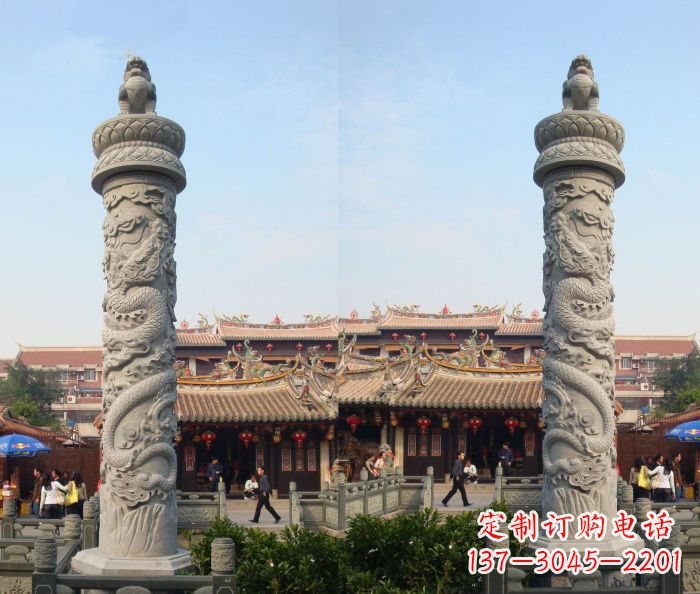 辽阳广场景观汉白玉龙柱石雕 (2)