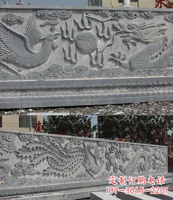 辽阳广场石浮雕龙凤戏珠影壁石雕