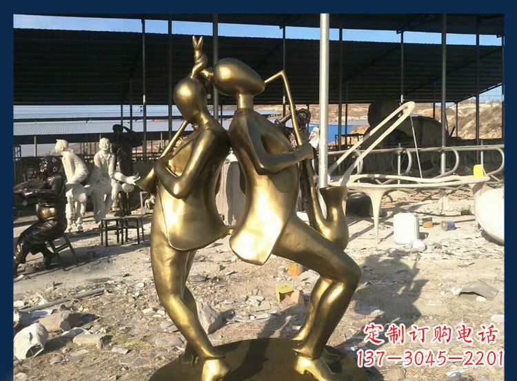 辽阳广场铜雕贴金吹萨克斯人物雕塑