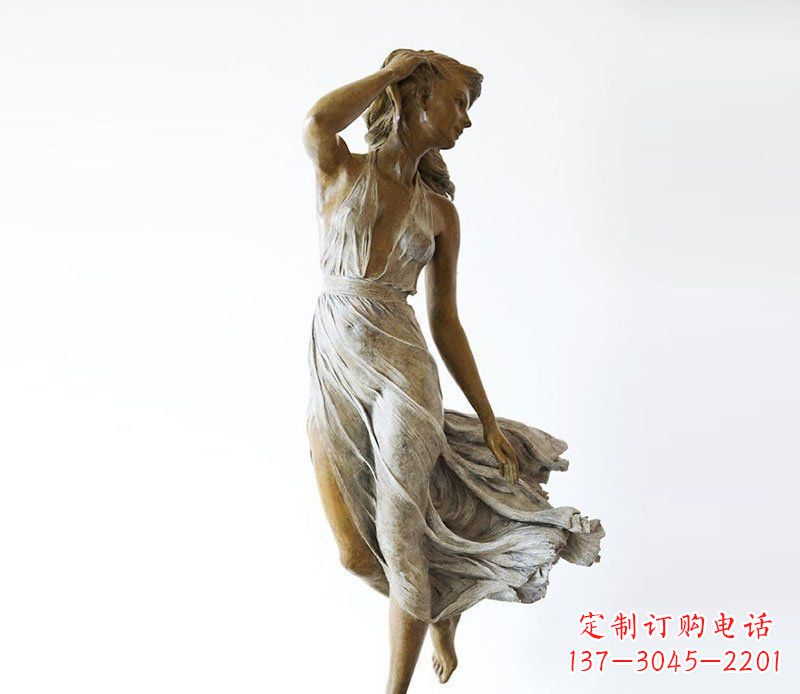 辽阳广场铜雕西方美女甩头人物雕塑