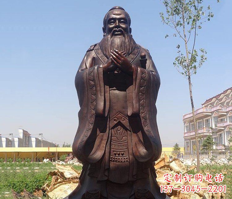 辽阳广场校园历史孔子人物铜雕像