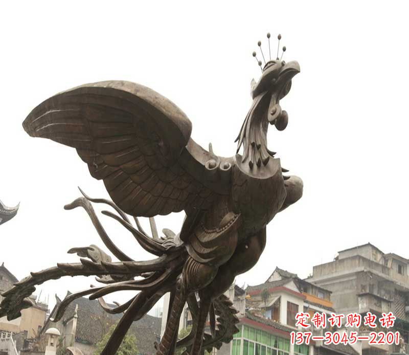 辽阳广场展翅的凤凰景观铜雕