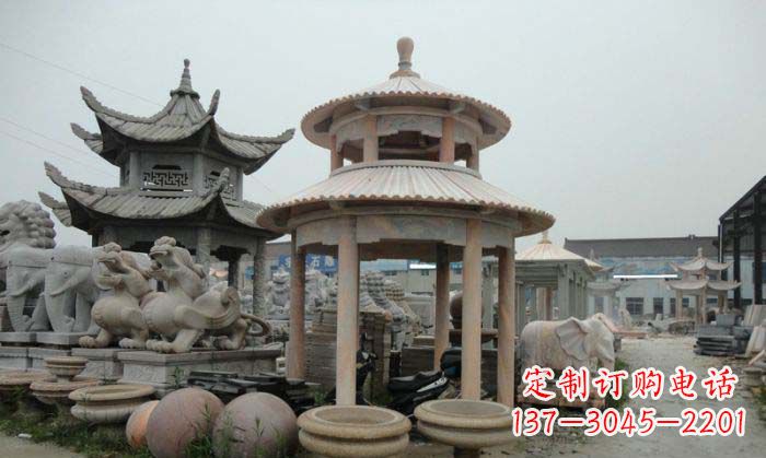 辽阳海景石雕凉亭——晚霞红圆顶石雕凉亭