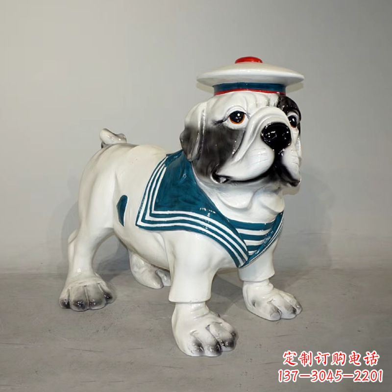 辽阳海军造型玻璃钢仿陶瓷斗牛犬狗雕塑