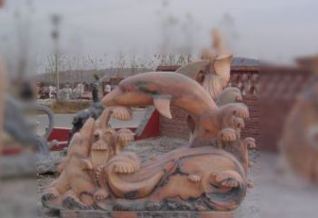 辽阳海豚海浪石雕，精美艺术品