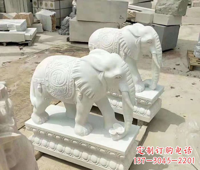 辽阳韵味悠长的汉白玉大象招财动物石雕